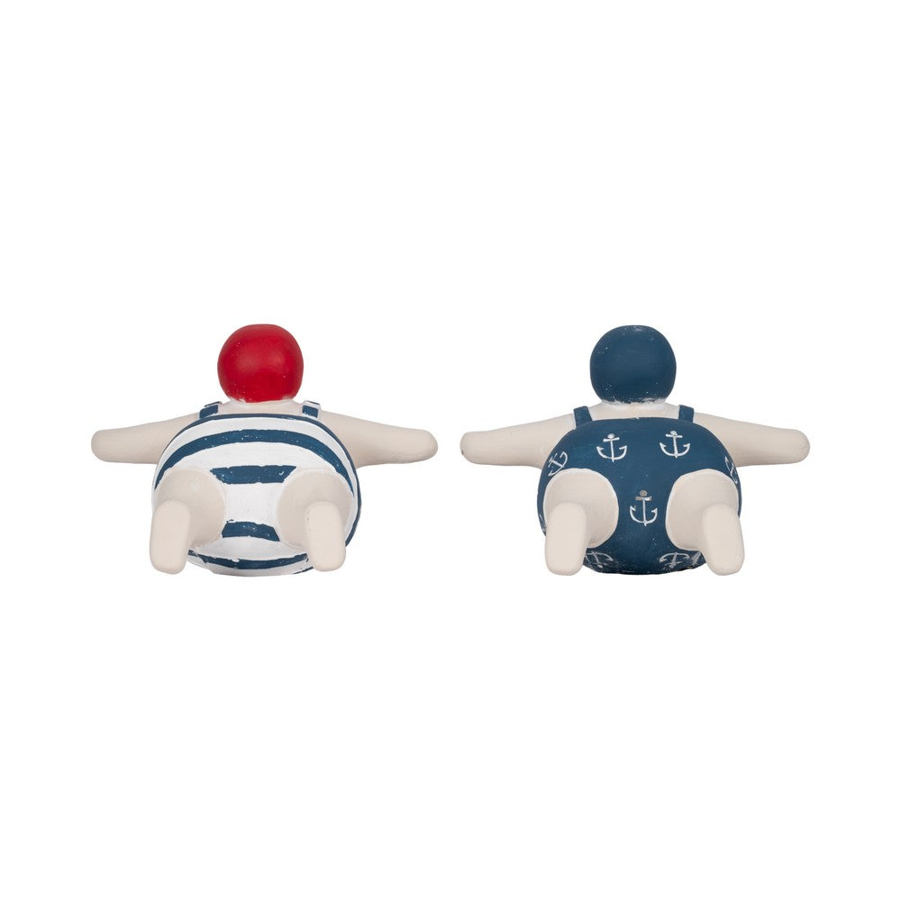 Vintage Swimmers Sculptures Set of 2 | Nautical White Blue Cement | 7"