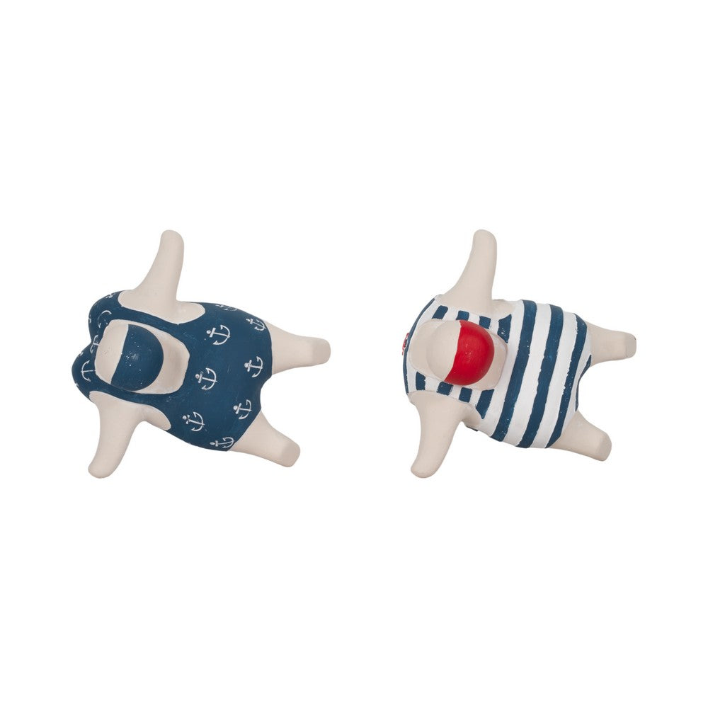 Vintage Swimmers Sculptures Set of 2 | Nautical White Blue Cement | 7"
