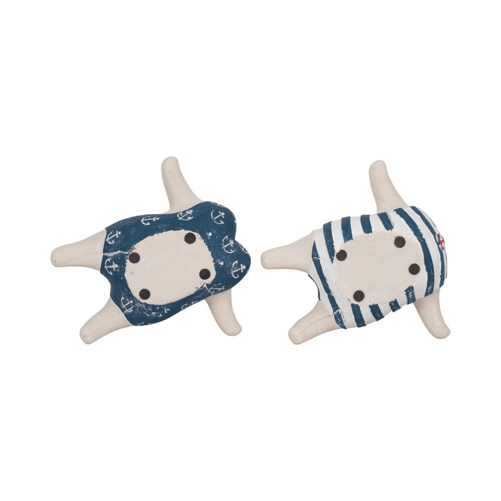 Vintage Swimmers Sculptures Set of 2 | Nautical White Blue Cement | 7"