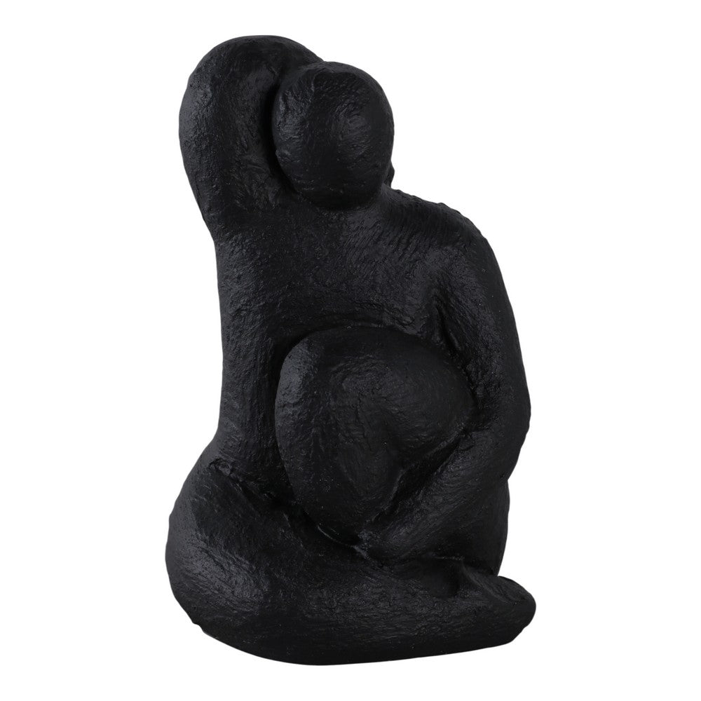 Women Sculpture Decor | Contemplative Posture | 10" Black Cement
