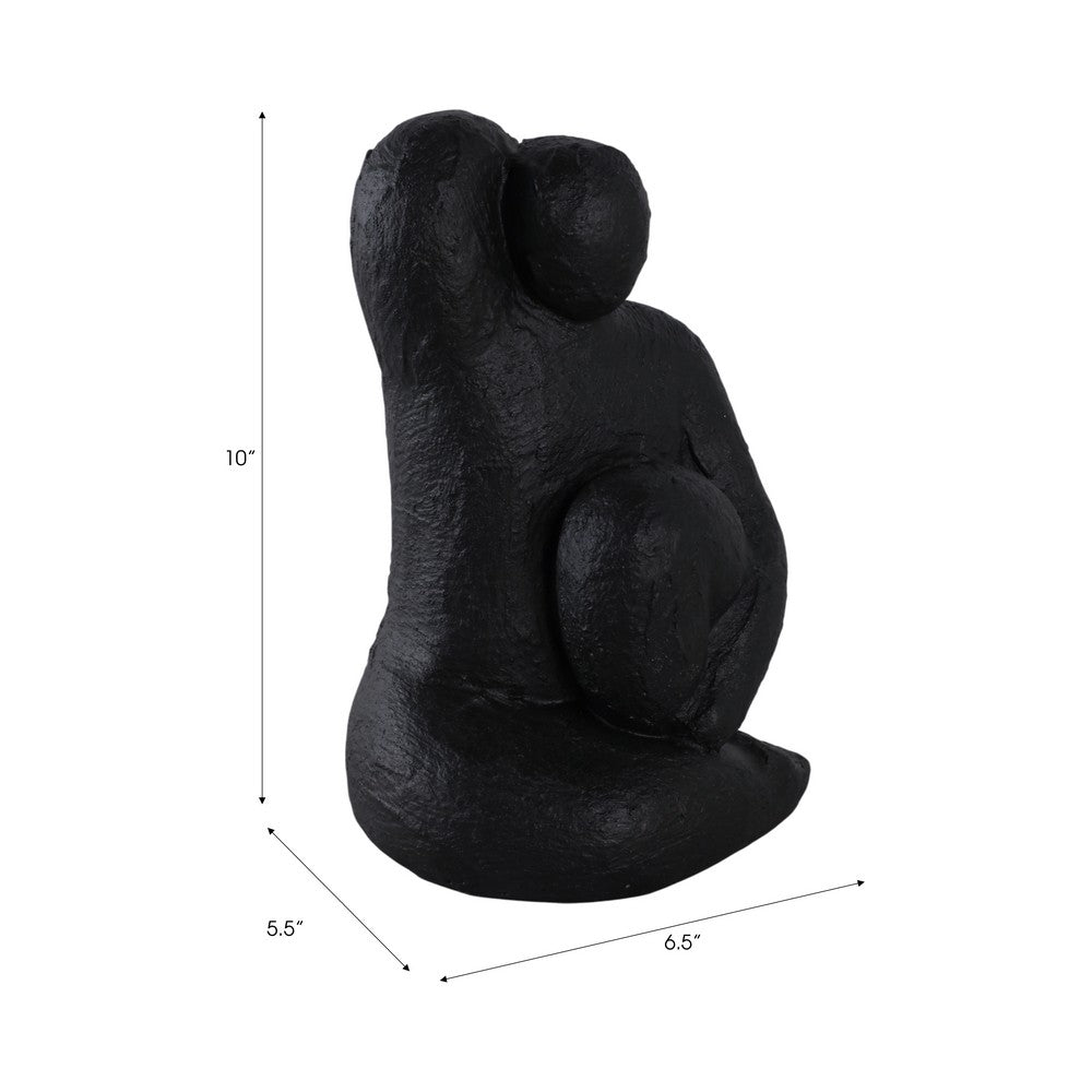 Women Sculpture Decor | Contemplative Posture | 10" Black Cement