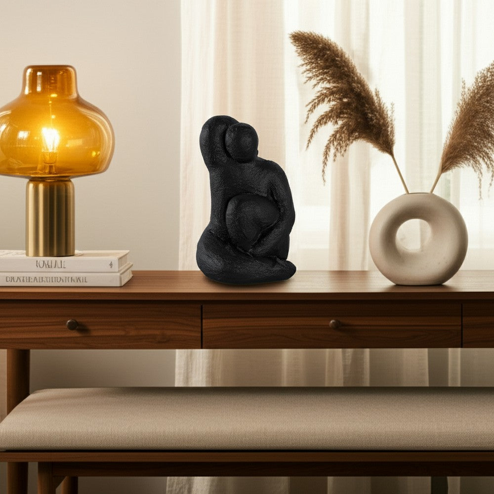 Women Sculpture Decor | Contemplative Posture | 10" Black Cement