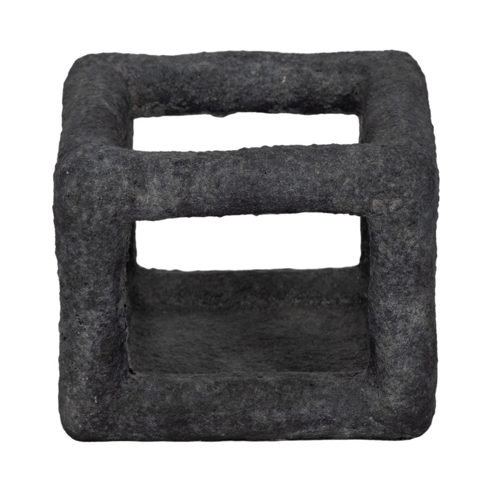 Modern Geometric Open Square Sculpture | 6" Black Textured Cement