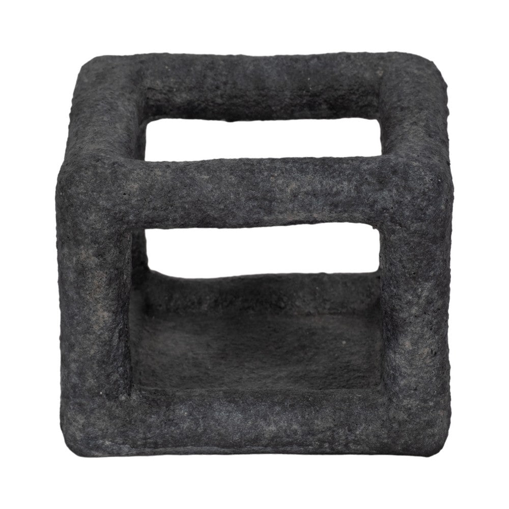 Modern Geometric Open Square Sculpture | 6" Black Textured Cement