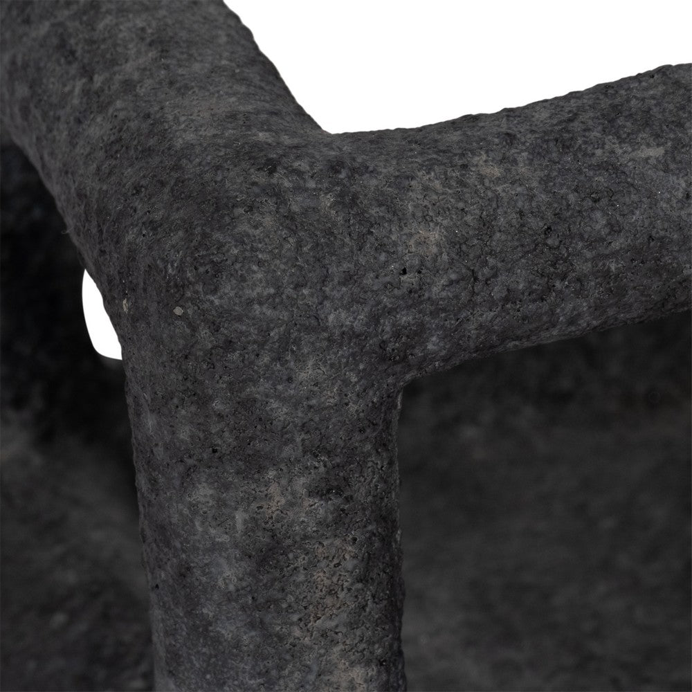 Modern Geometric Open Square Sculpture | 6" Black Textured Cement