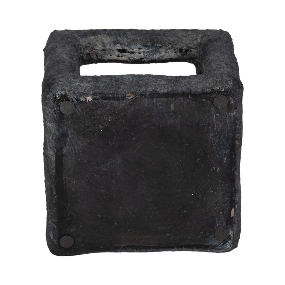 Modern Geometric Open Square Sculpture | 6" Black Textured Cement