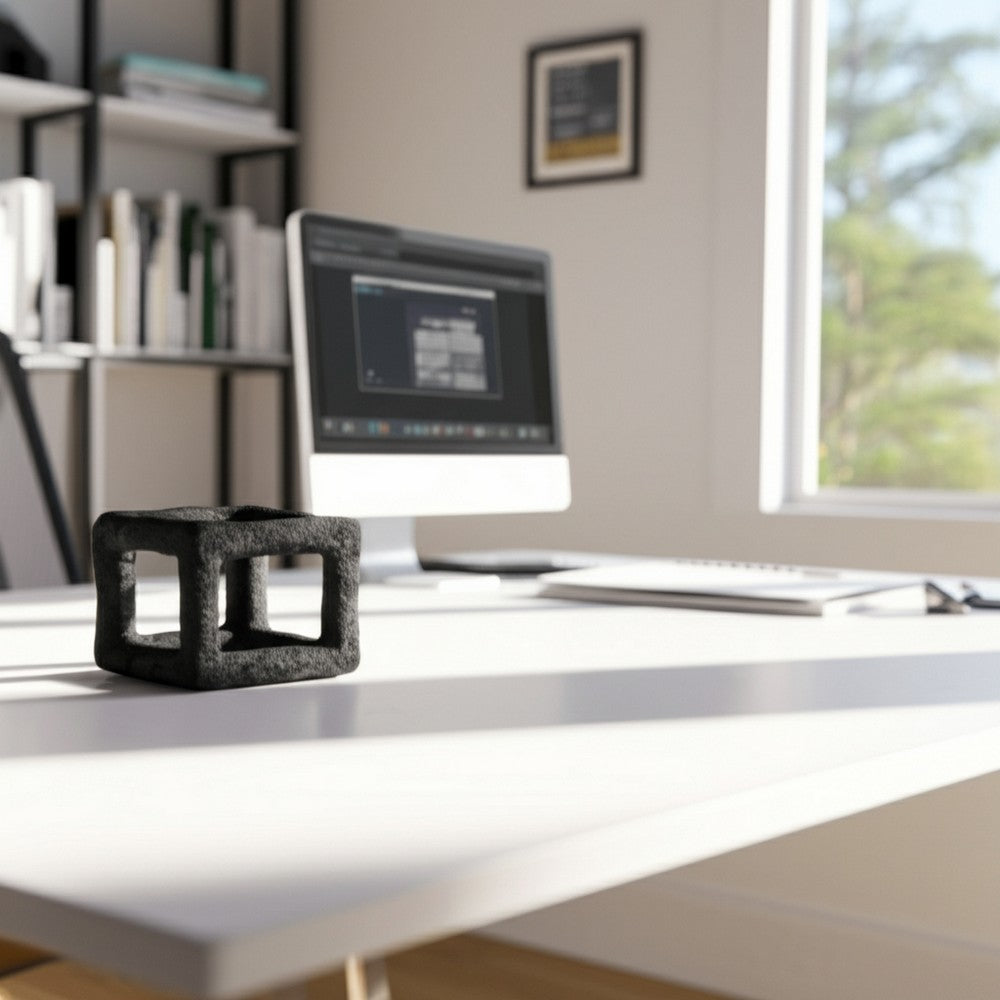 Modern Geometric Open Square Sculpture | 6" Black Textured Cement