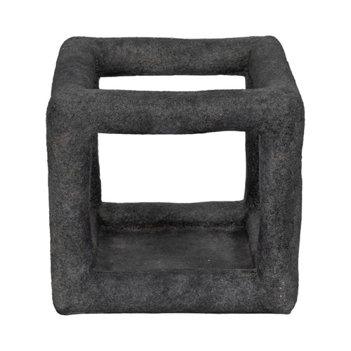 Modern Geometric Sculpture Open Cube | 10" Black Textured Cement