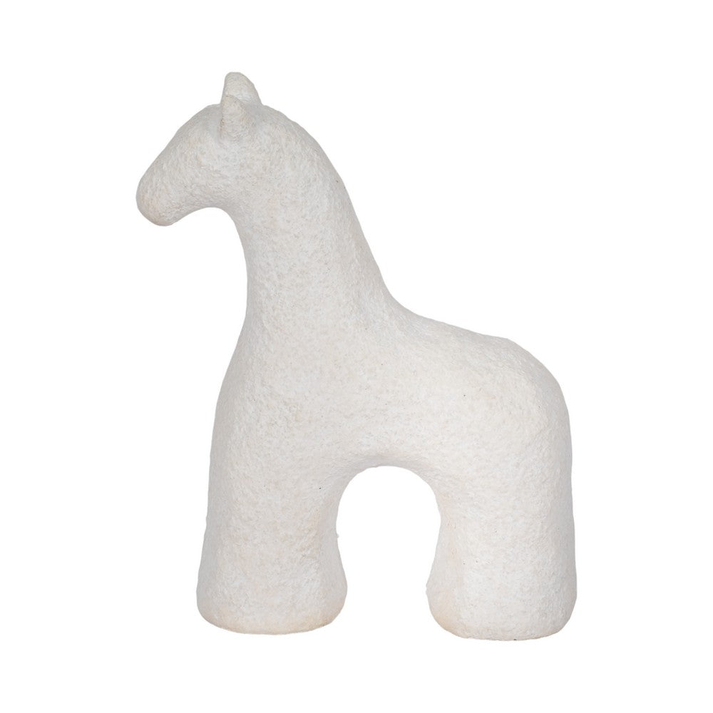 Tabletop Decor | Horse Sculpture | Textured Design | White Cement 7"