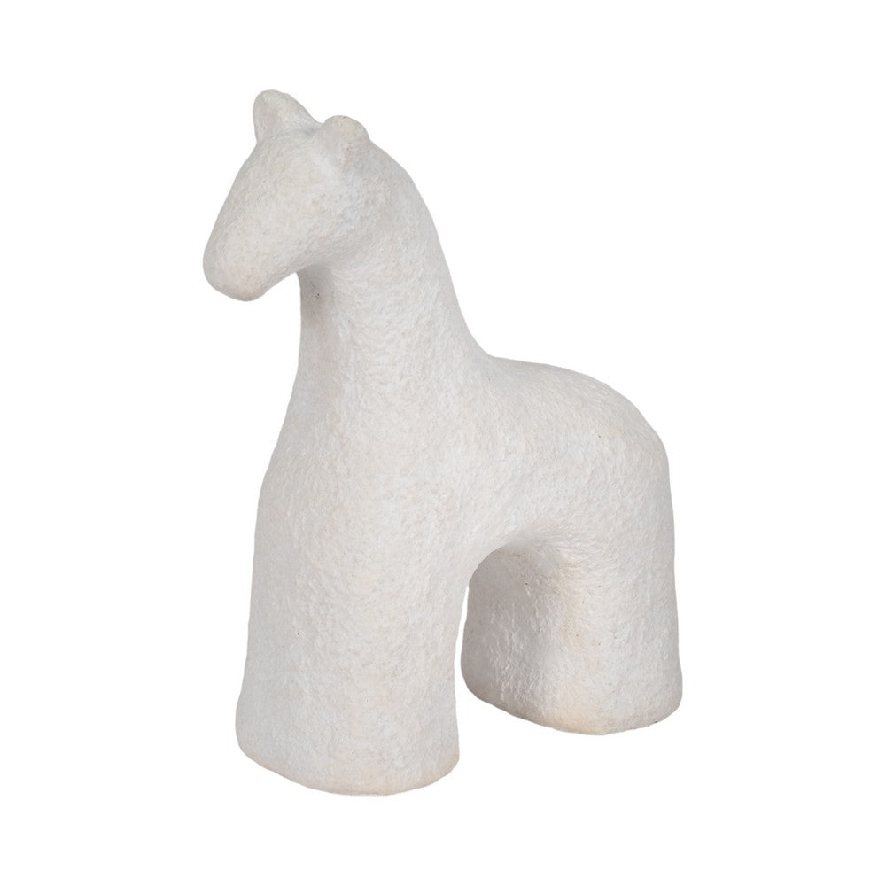Tabletop Decor | Horse Sculpture | Textured Design | White Cement 7"