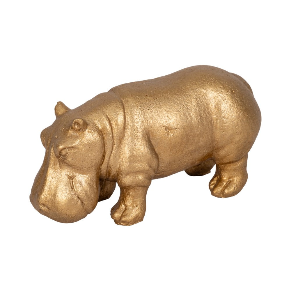 Decorative Hippo Accent Figurine | Metallic Gold Cement | Bohemian Style