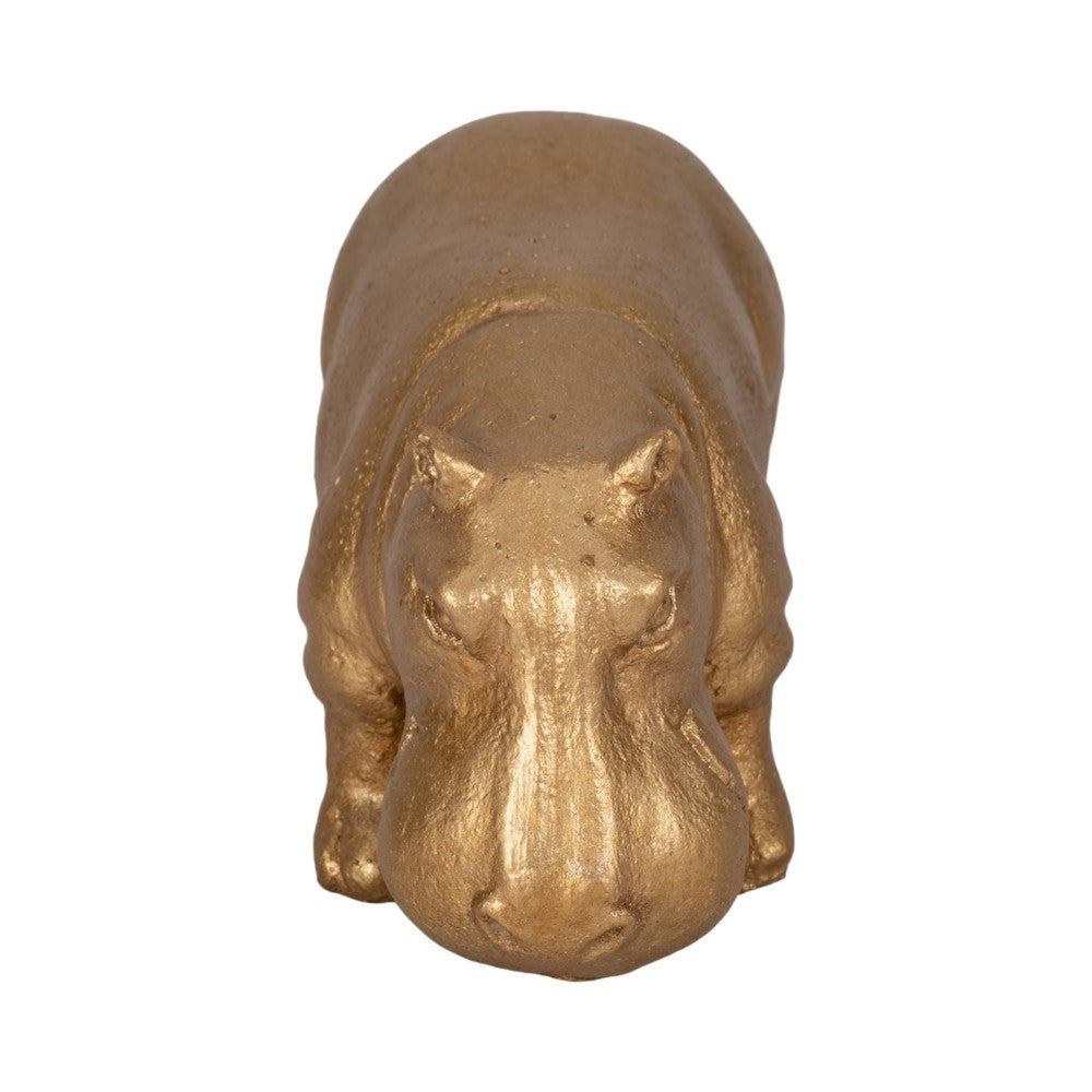 Decorative Hippo Accent Figurine | Metallic Gold Cement | Bohemian Style