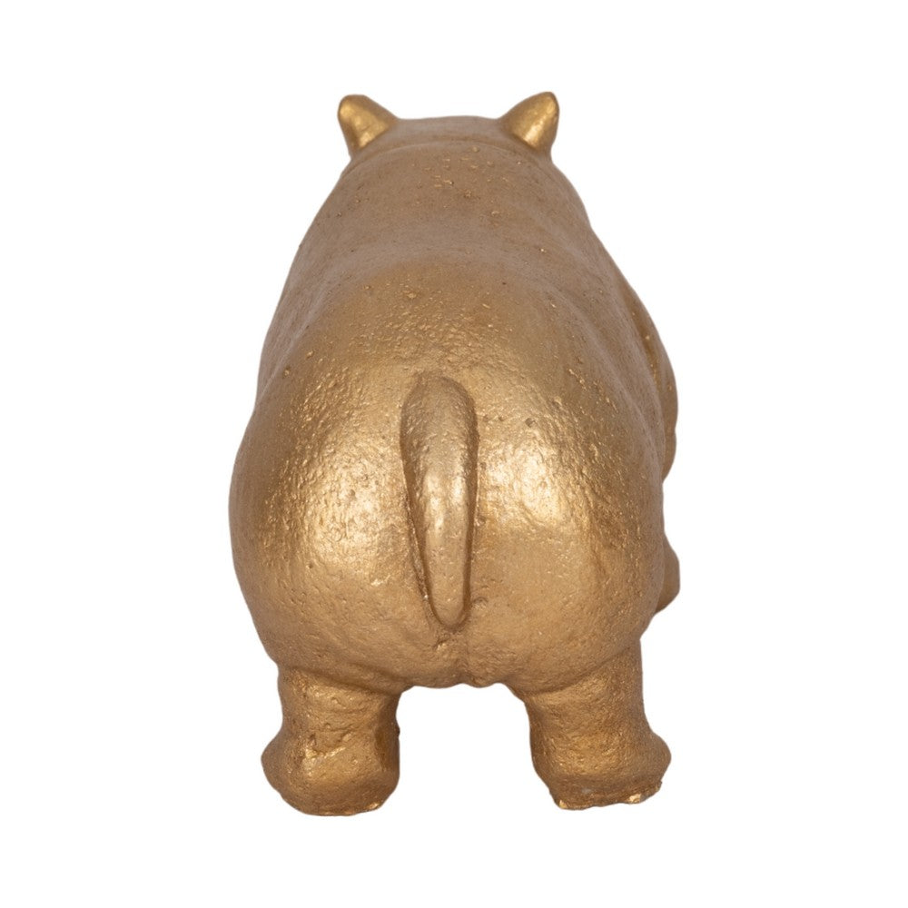 Decorative Hippo Accent Figurine | Metallic Gold Cement | Bohemian Style