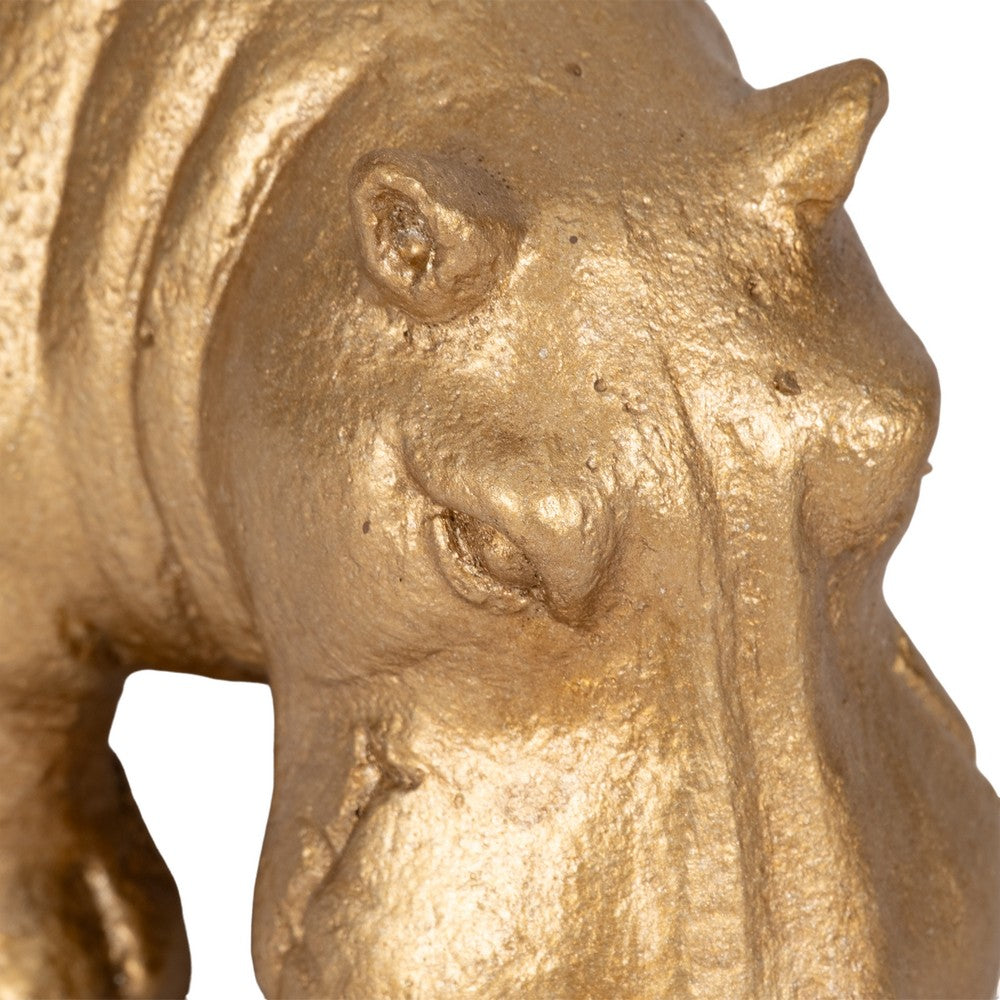 Decorative Hippo Accent Figurine | Metallic Gold Cement | Bohemian Style
