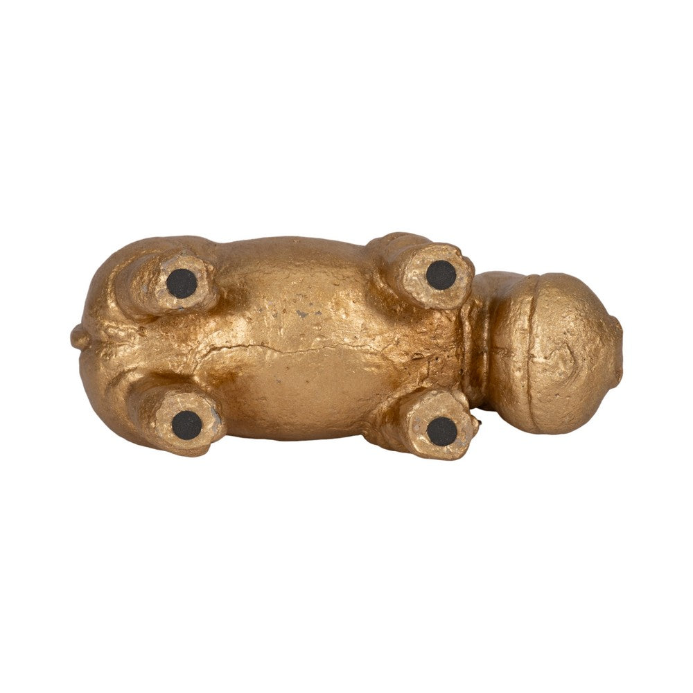 Decorative Hippo Accent Figurine | Metallic Gold Cement | Bohemian Style