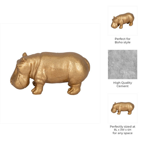 Decorative Hippo Accent Figurine | Metallic Gold Cement | Bohemian Style