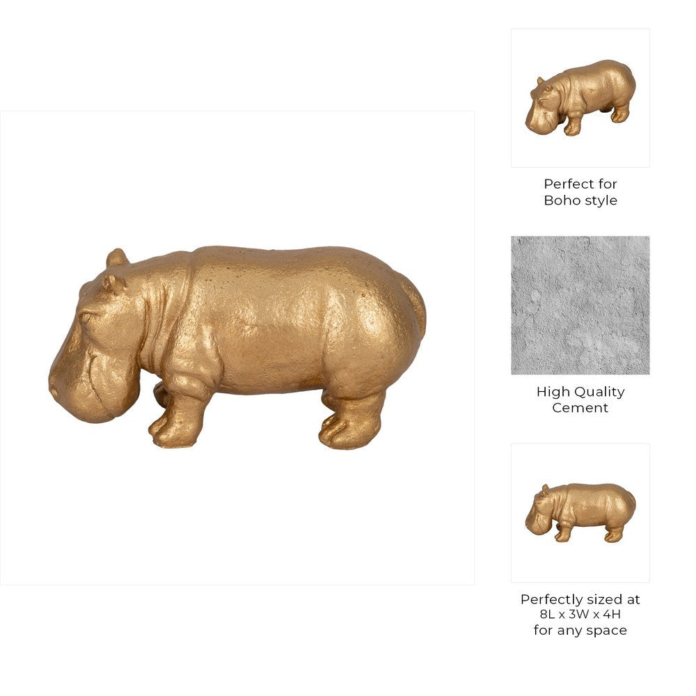 Decorative Hippo Accent Figurine | Metallic Gold Cement | Bohemian Style