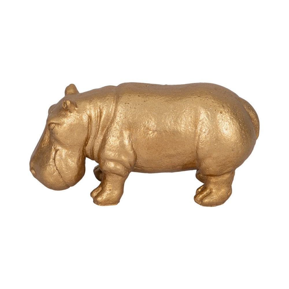 Decorative Hippo Accent Figurine | Metallic Gold Cement | Bohemian Style