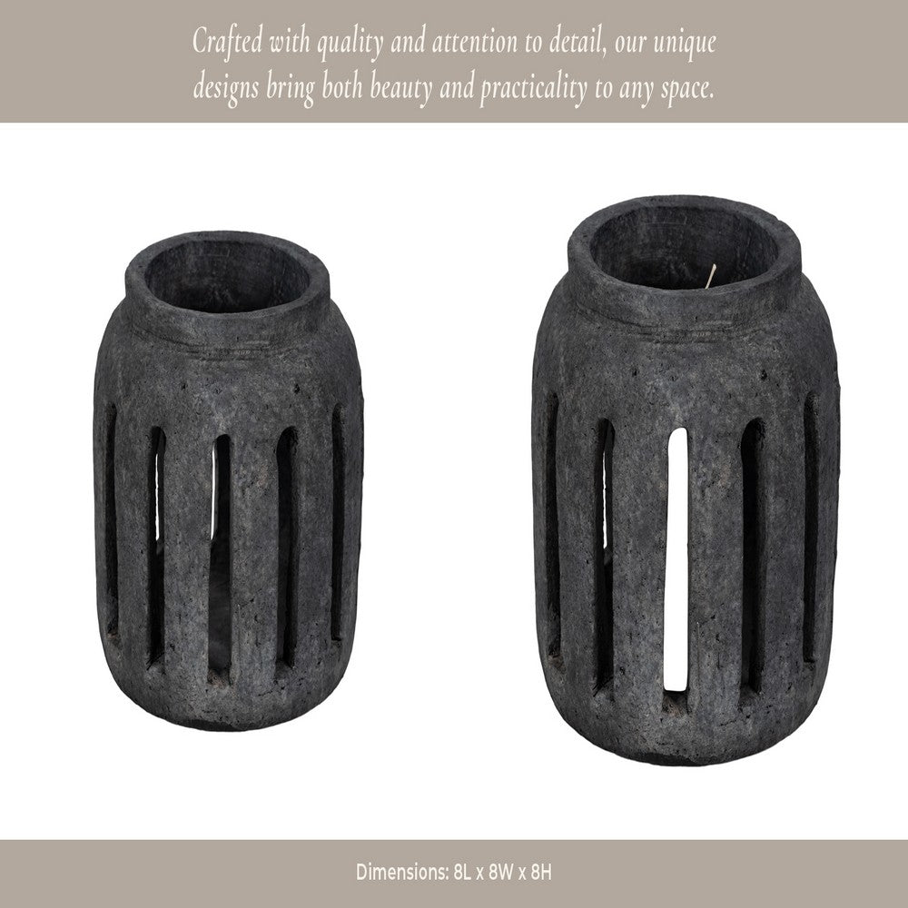 Decorative Round Hurricane Candle Lantern | Open Slats | Black Terracotta