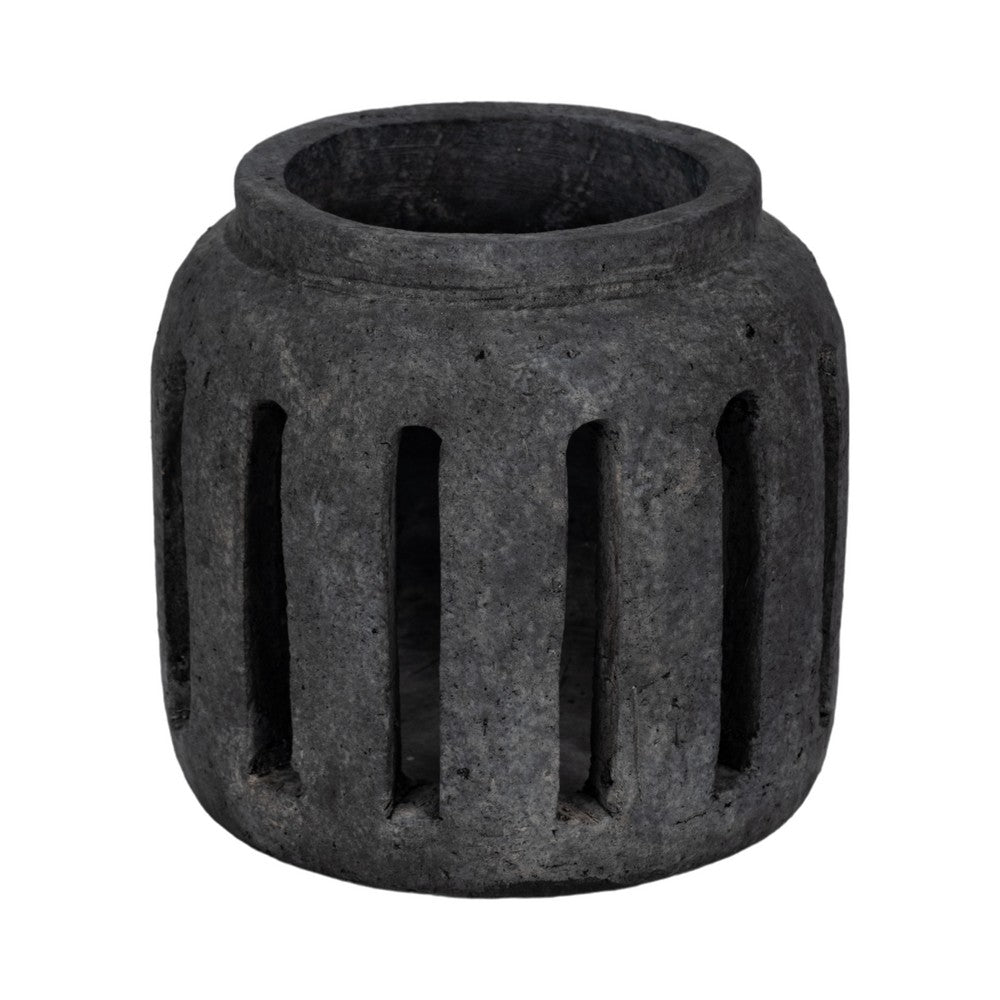 Decorative Round Hurricane Candle Lantern | Open Slats | Black Terracotta