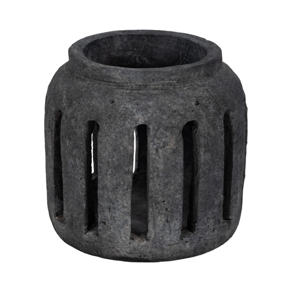 Decorative Round Hurricane Candle Lantern | Open Slats | Black Terracotta