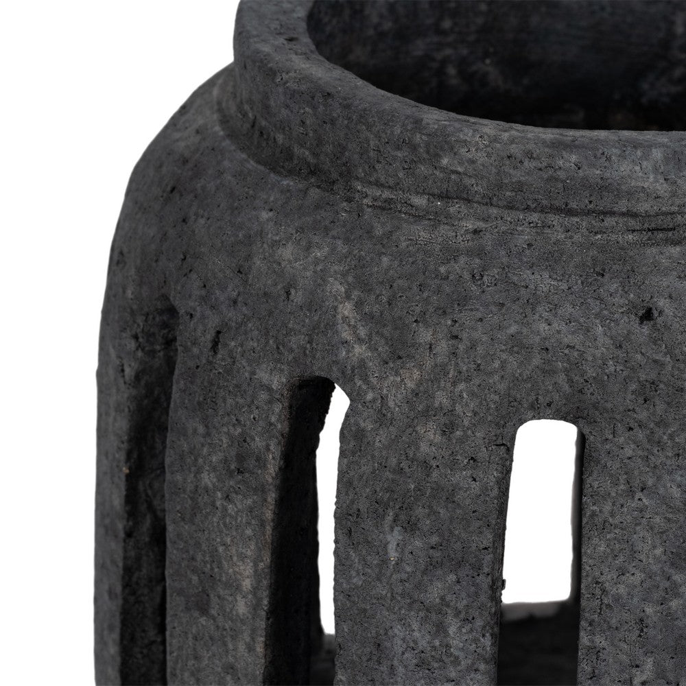 Decorative Round Hurricane Candle Lantern | Open Slats | Black Terracotta