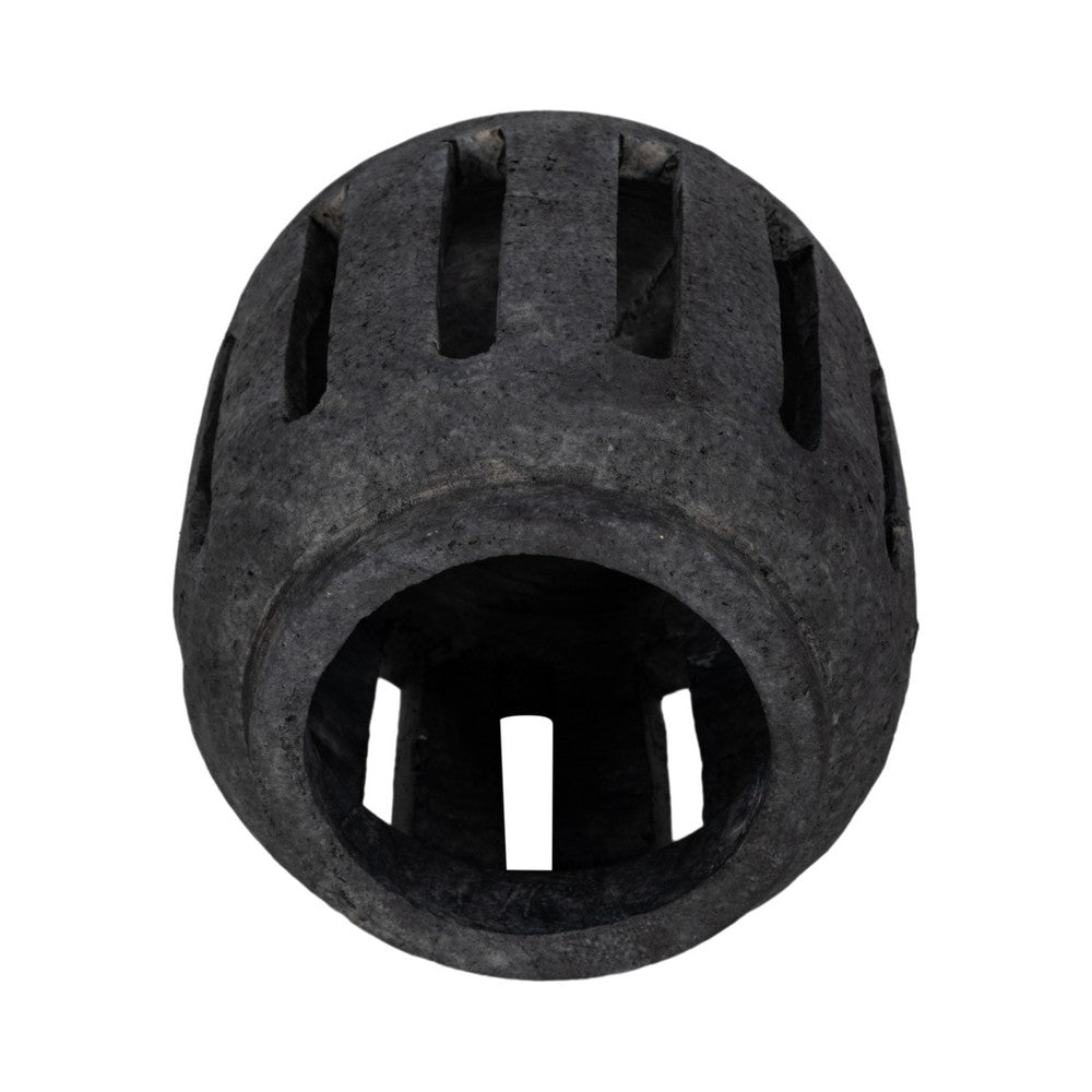 Decorative Round Hurricane Candle Lantern | Open Slats | Black Terracotta