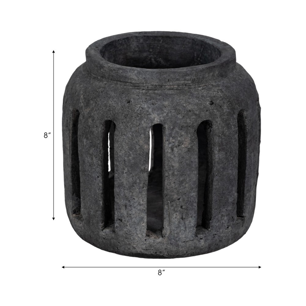 Decorative Round Hurricane Candle Lantern | Open Slats | Black Terracotta