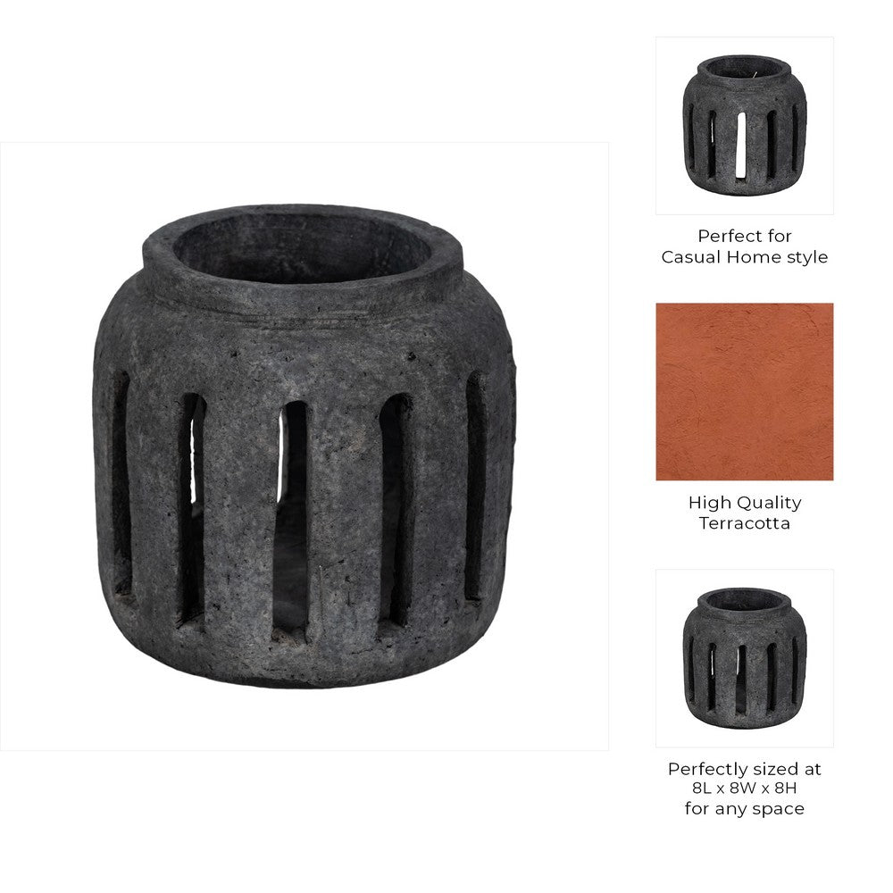 Decorative Round Hurricane Candle Lantern | Open Slats | Black Terracotta