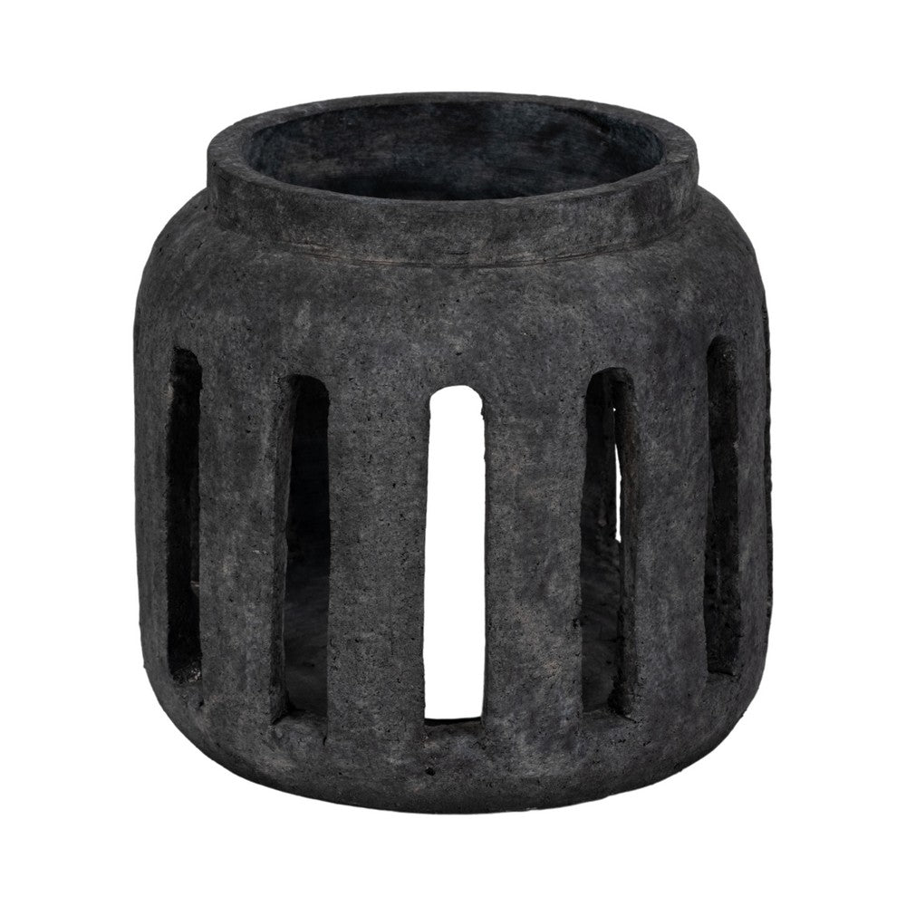 Round Hurricane Lantern with Open Slat Design | 10" Black Terracotta