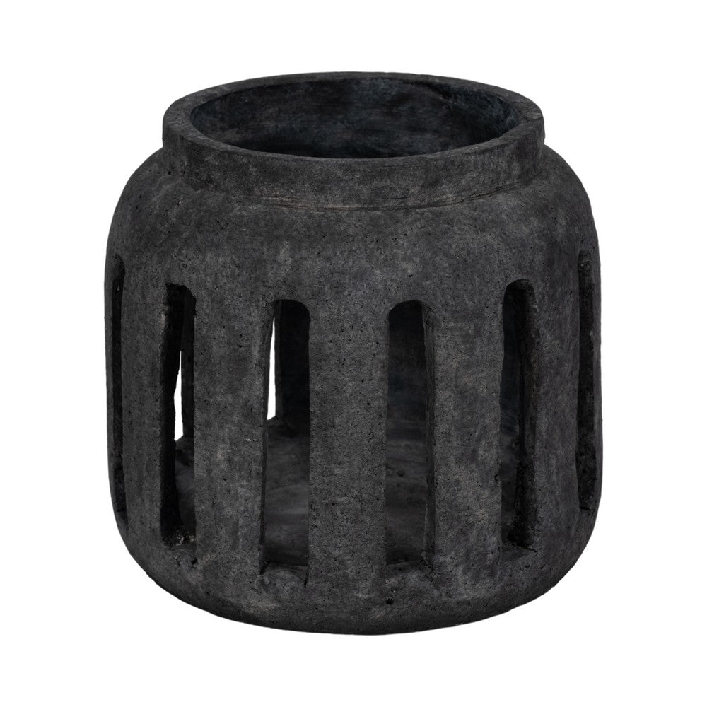 Round Hurricane Lantern with Open Slat Design | 10" Black Terracotta