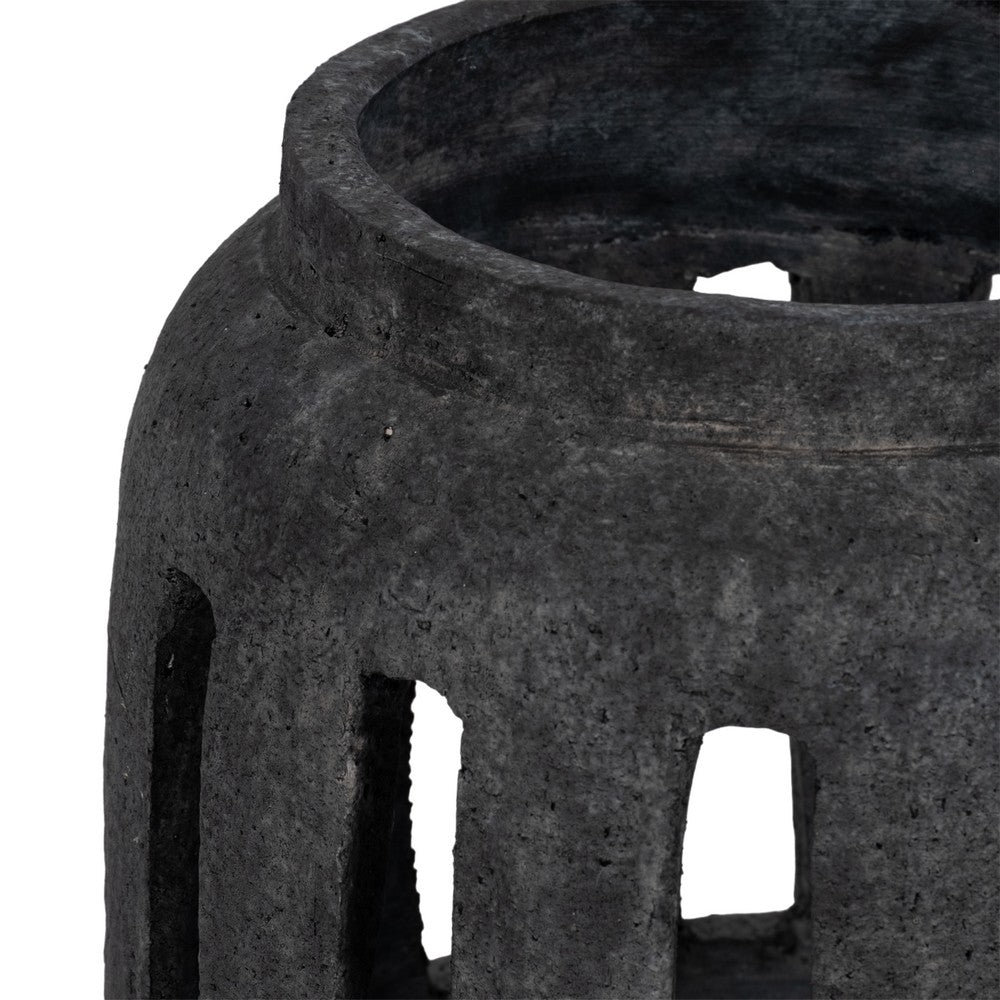 Round Hurricane Lantern with Open Slat Design | 10" Black Terracotta