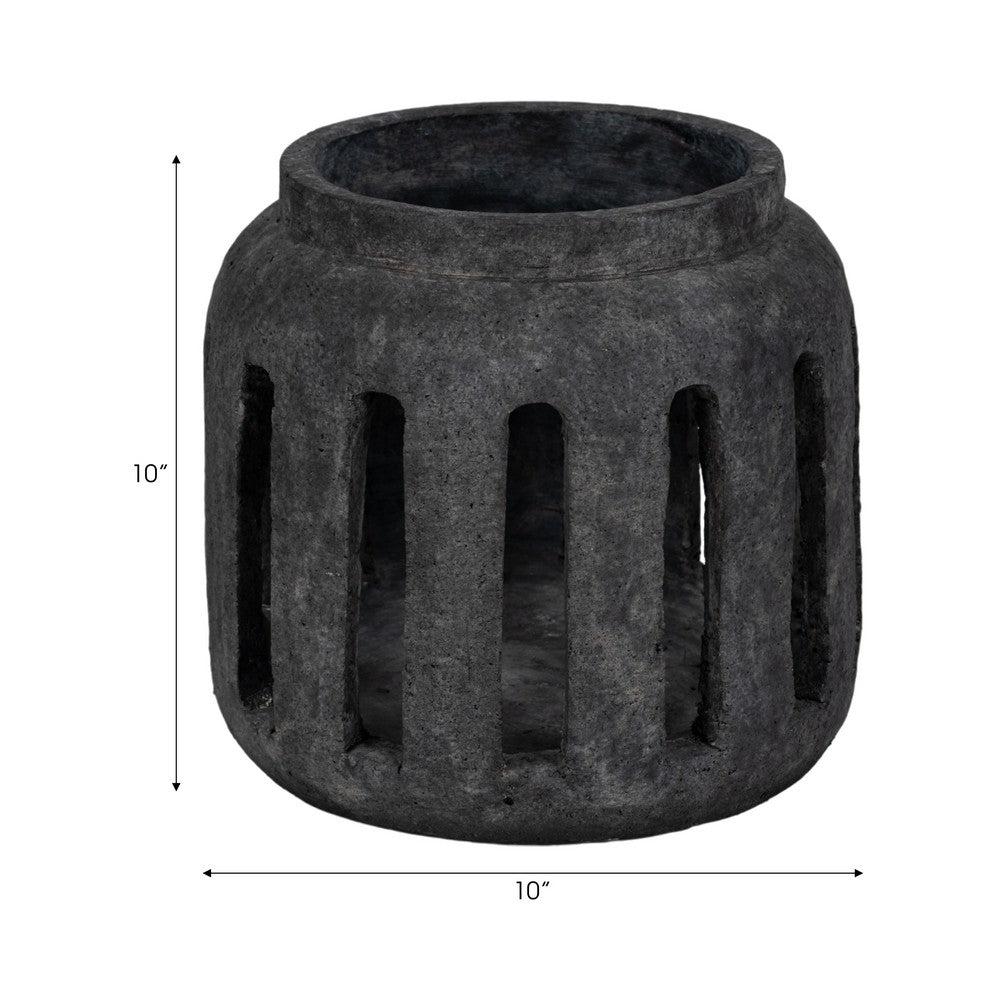 Round Hurricane Lantern with Open Slat Design | 10" Black Terracotta