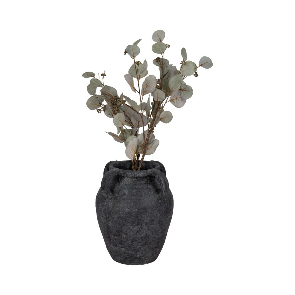 Old World Jug Flower Vase w Multiple Handles | 12" Black Terracotta