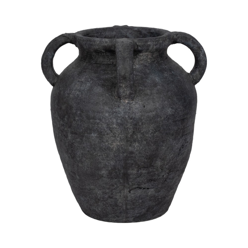 Old World Jug Flower Vase w Multiple Handles | 12" Black Terracotta