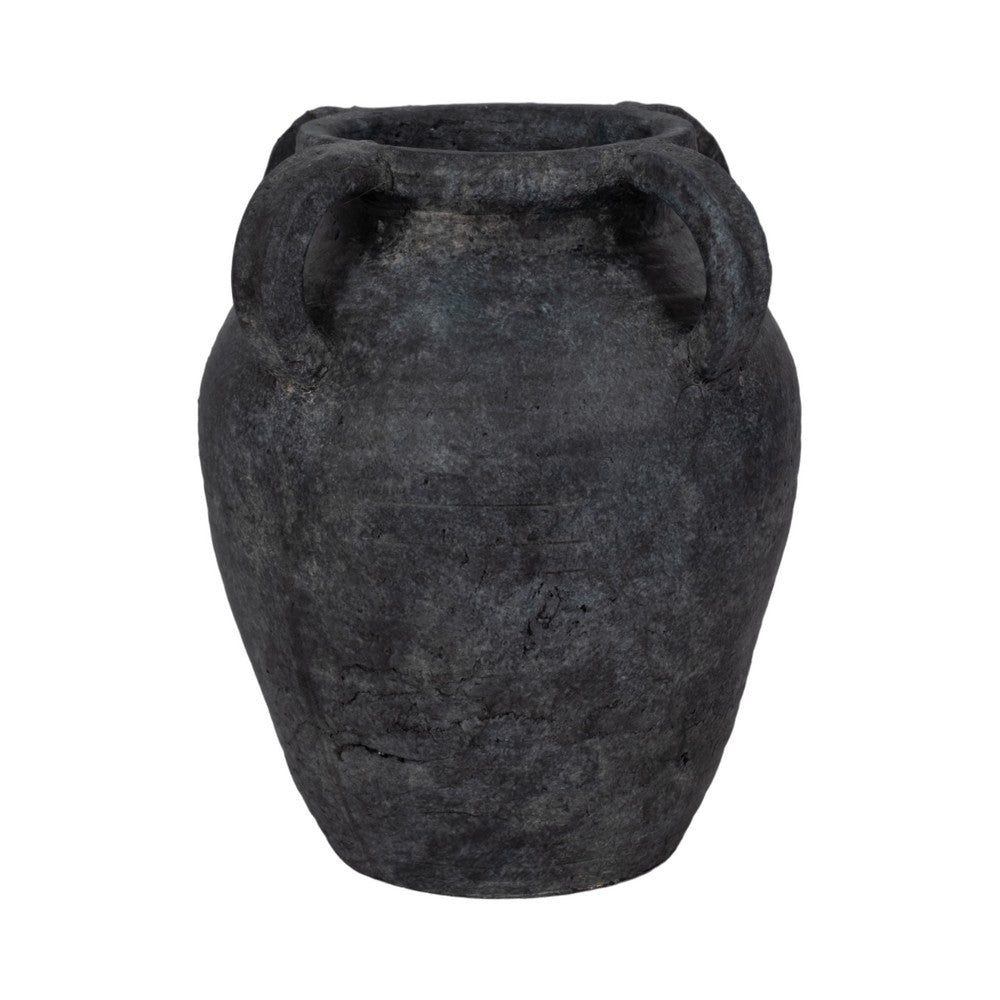 Old World Jug Flower Vase w Multiple Handles | 12" Black Terracotta
