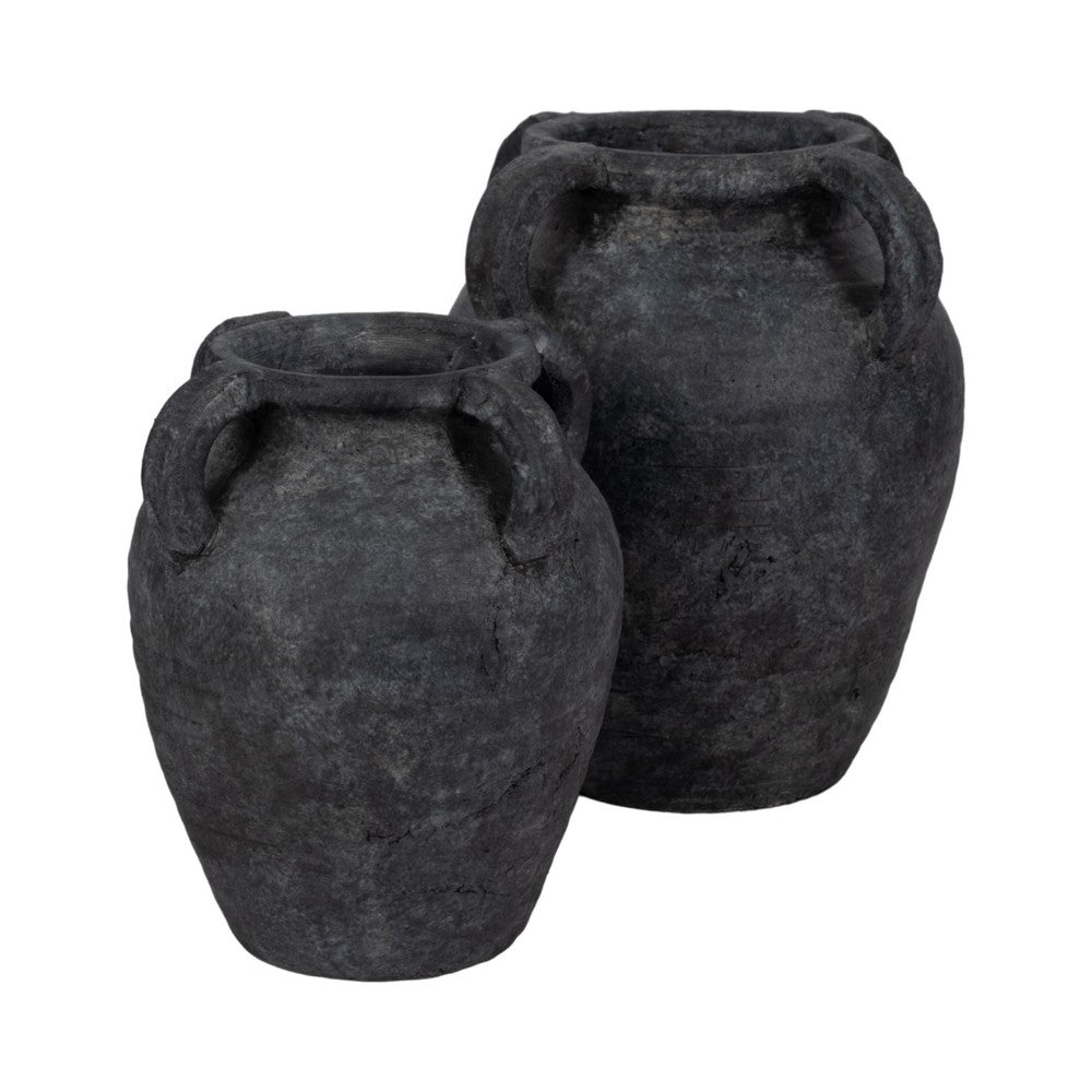 Old World Jug Flower Vase w Multiple Handles | 12" Black Terracotta