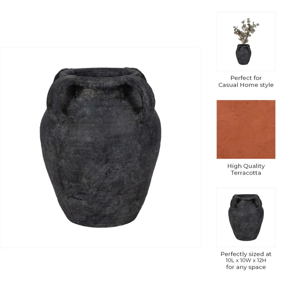 Old World Jug Flower Vase w Multiple Handles | 12" Black Terracotta