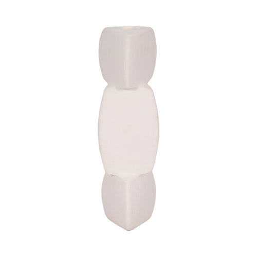 Stacked Geometric Taper Candle Holder | Gloss White Ceramic | 12"