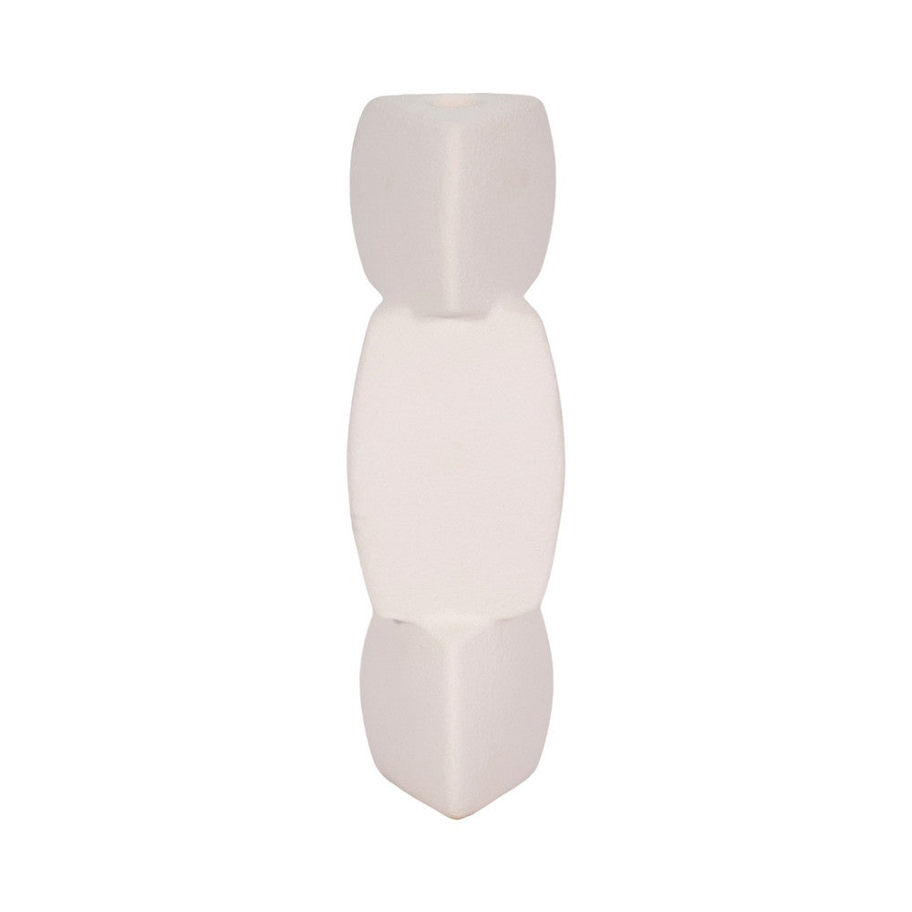 Stacked Geometric Taper Candle Holder | Gloss White Ceramic | 12"