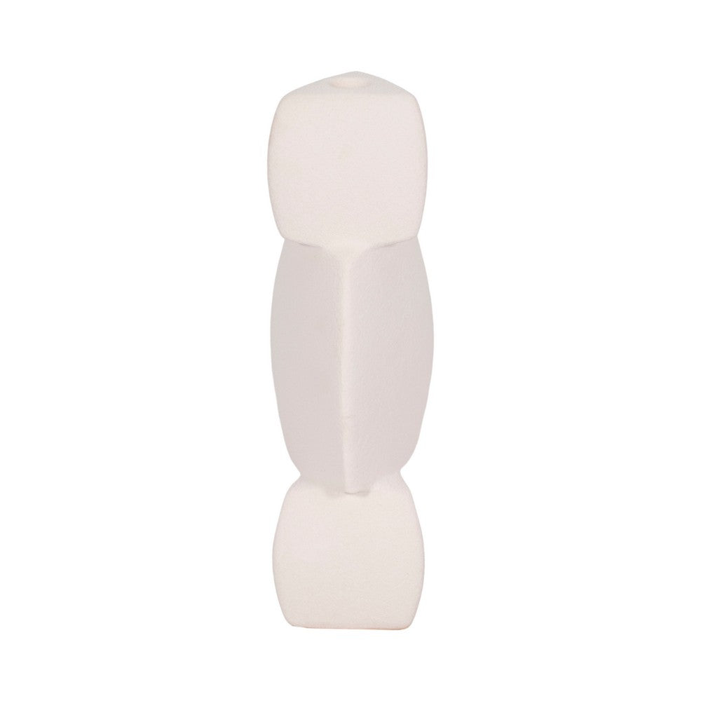 Stacked Geometric Taper Candle Holder | Gloss White Ceramic | 12"