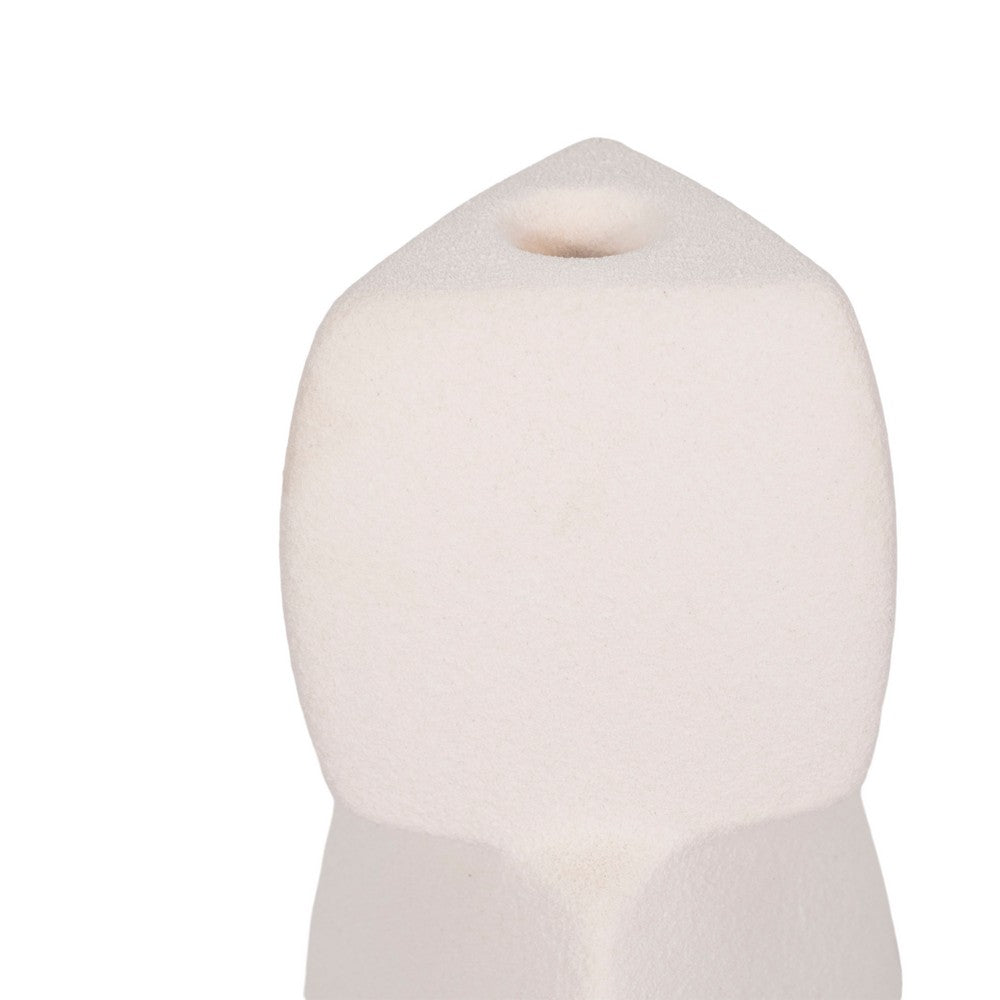 Stacked Geometric Taper Candle Holder | Gloss White Ceramic | 12"