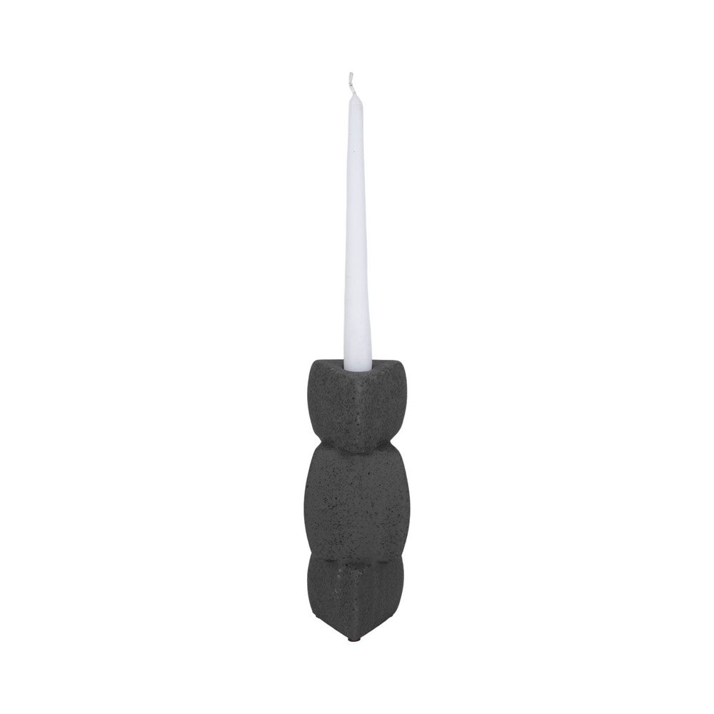 Contemporary Stacked Taper Candle Holder | 9" Black Ceramic Finish