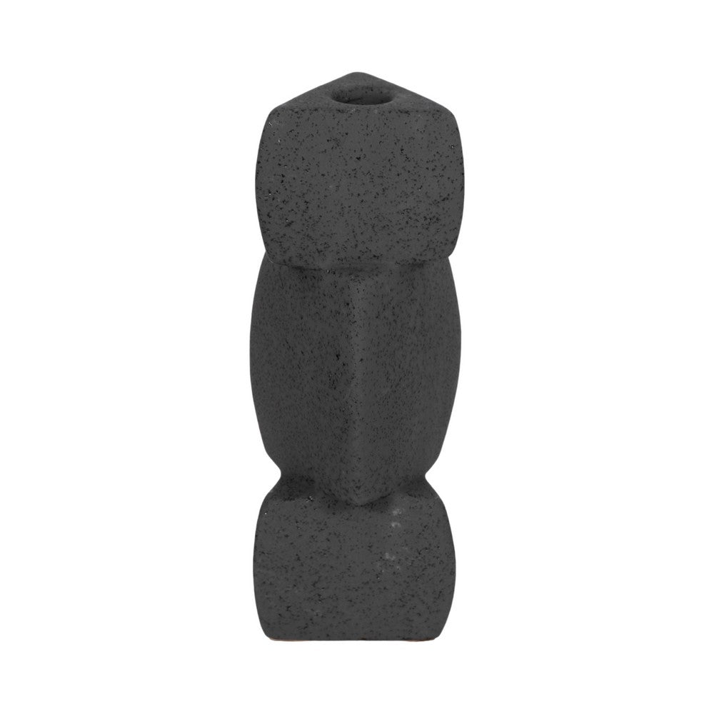 Contemporary Stacked Taper Candle Holder | 9" Black Ceramic Finish