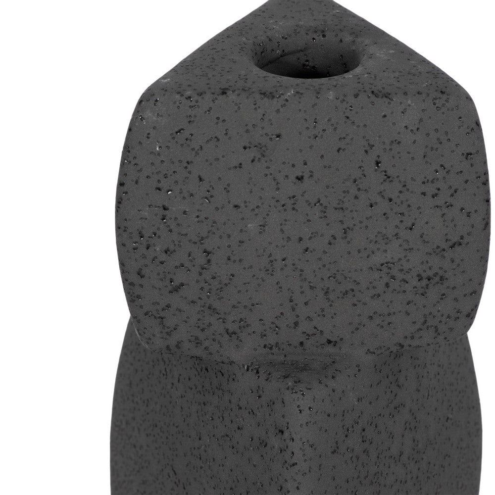 Contemporary Stacked Taper Candle Holder | 9" Black Ceramic Finish