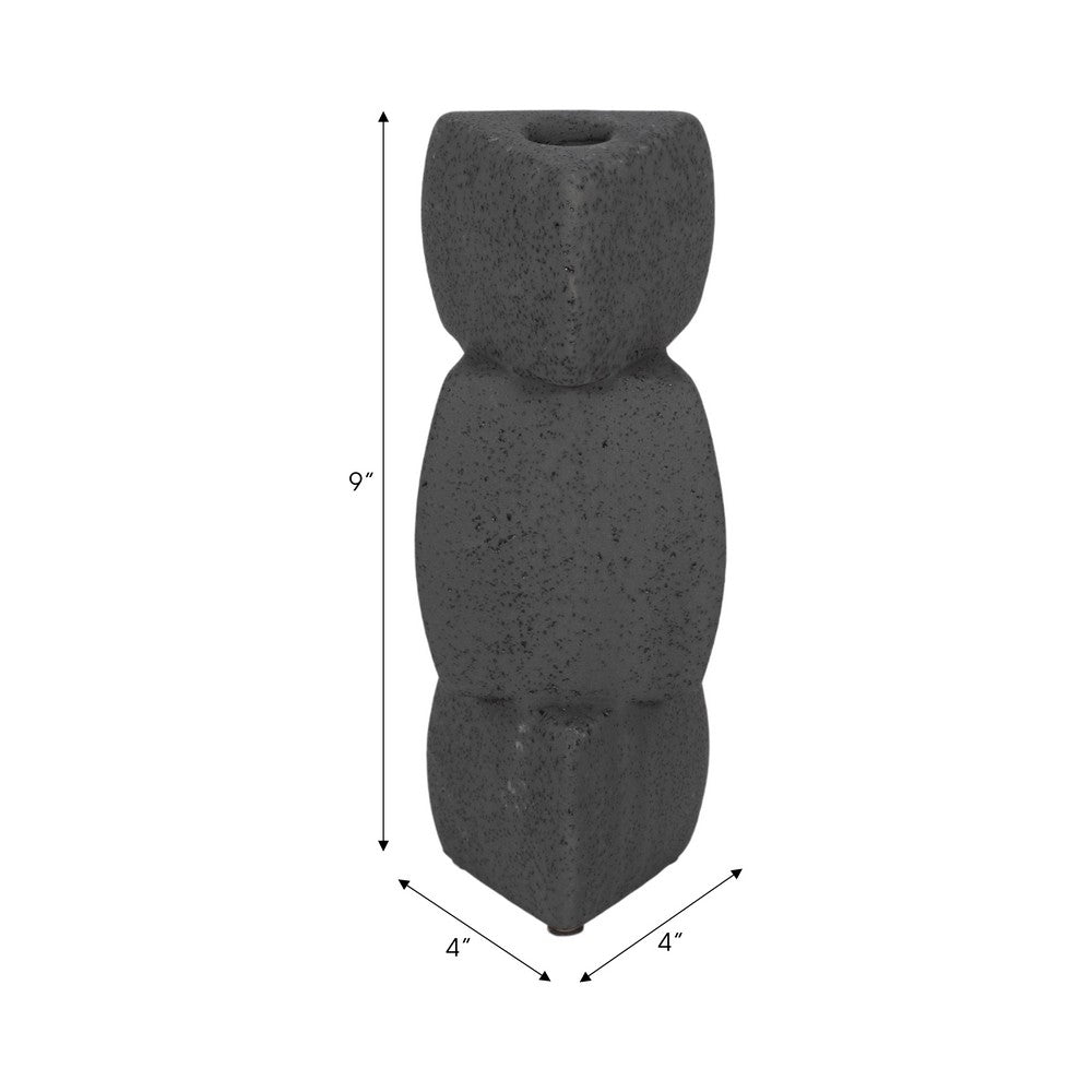 Contemporary Stacked Taper Candle Holder | 9" Black Ceramic Finish