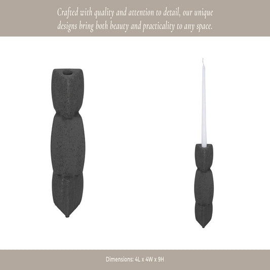 Contemporary Stacked Taper Candle Holder | 9" Black Ceramic Finish