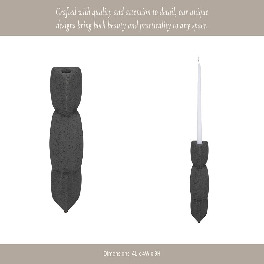 Contemporary Stacked Taper Candle Holder | 9" Black Ceramic Finish