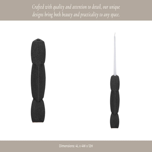 Modern Stacked Taper Candle Holder | 12" Black Ceramic Finish