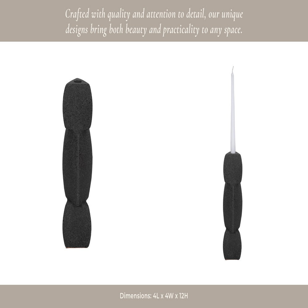 Modern Stacked Taper Candle Holder | 12" Black Ceramic Finish